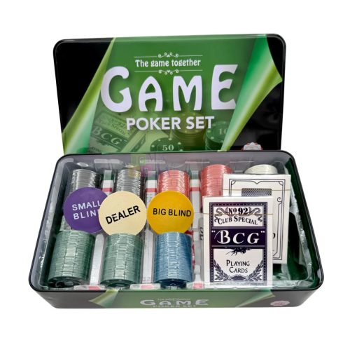Póker játékszett fémdobozban, 160 darabos, 72689