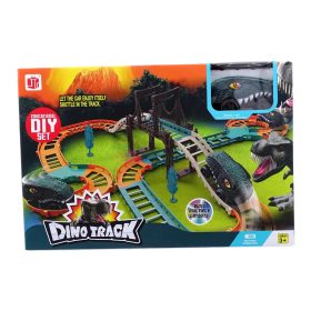 Dinós autópálya építő szett dobozban - elemes - 90645