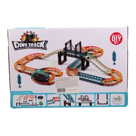 Dinós autópálya építő szett dobozban - elemes - 90645